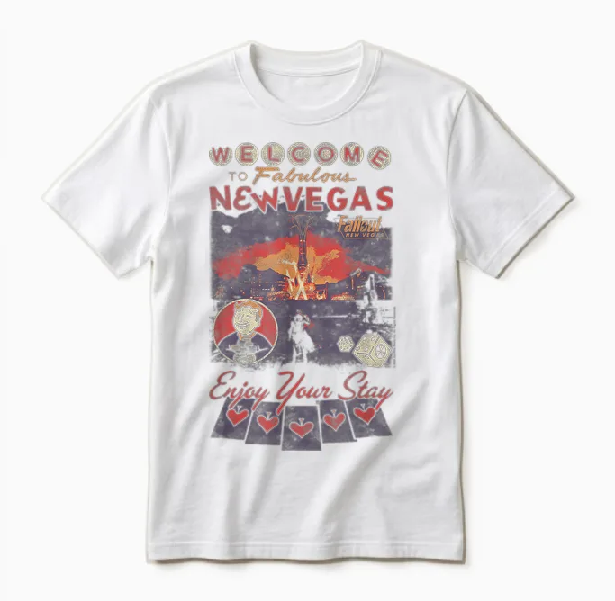 Fallout Welcome to Fabulous New Vegas Vintage Video Game Unisex T-Shirt in White