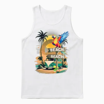 'beach Sign Parrot Scene' Gd Unisex Tank Top - White