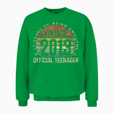Vintage 2013 Official Teenager 13-Year-Old 13th Birthday Unisex Sweatshirt - Irish Green