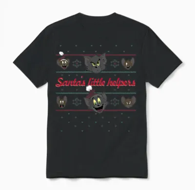 Tom and Jerry Ugly X-Mas Santa's Little Helpers Unisex T-Shirt - Black