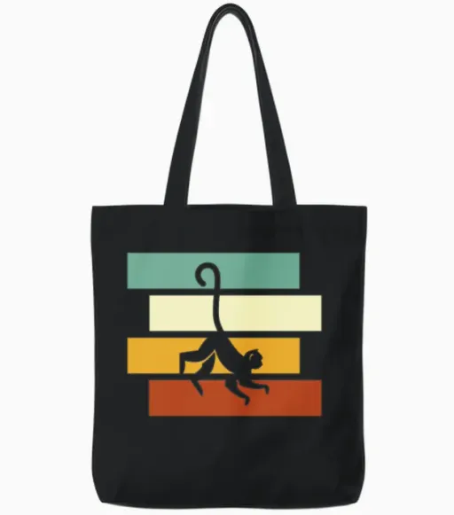 Monkey Retro Tote Bags in Black