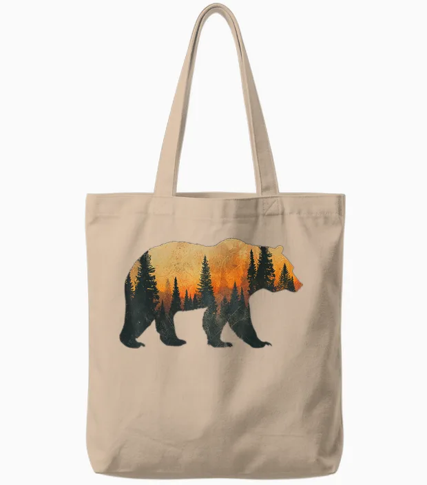 Forests, Tundra Grizzly Bear Tote Bags in Natural