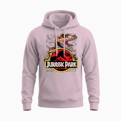 Jurassic Park Raptor Around Classic Logo T-Shirt, Black, S Unisex Hoodie - Light Pink