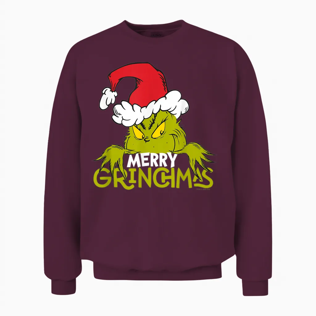 Grinch - Merry Grinchmas Christmas Unisex Sweatshirt in Maroon