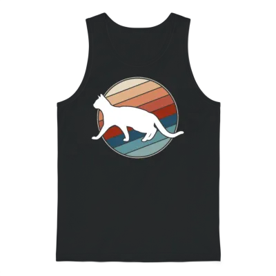 Cat in Retro Style Unisex Tank Top - Black