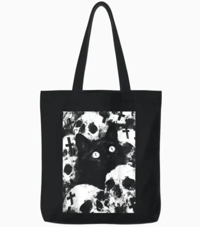 Satanic Occult Cat Goth Grunge Black Metal Crust Punk Tote Bags - Black