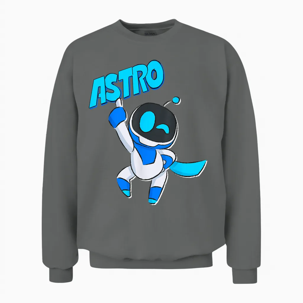 Astrobot Astro Blue Bold Font Classic Super Pose with Cape Unisex Sweatshirt in Graphite Heather
