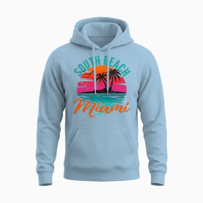 South Beach Miami Florida Sunset Vacation Unisex Hoodie - Light Blue