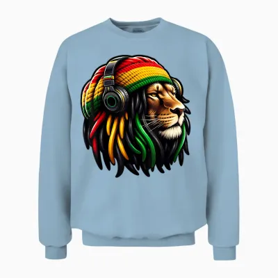 Jamaican Reggae Lion by Judah Rastafarian Lion Unisex Sweatshirt - Light Blue
