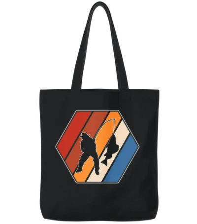 Fishing Retro Tote Bags - Black