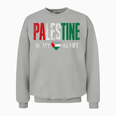 Vintage Palestine in My Heart Palestinian Pride Gaza Unisex Sweatshirt - Ash