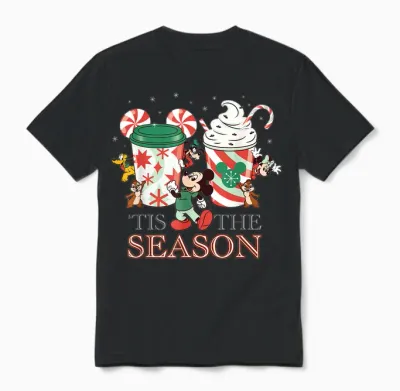 Disney Mickey & Friends 'tis the Season Christmas Coffee Unisex T-Shirt - Black