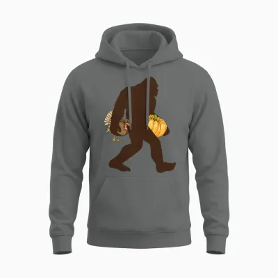 Bigfoot Thanksgiving Funny Thanksgiving Bigfoot Unisex Hoodie - Graphite Heather