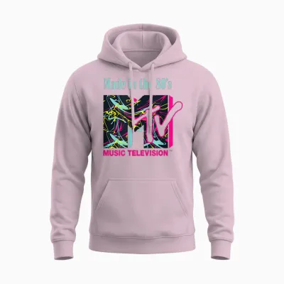 Mademark X Mtv - the Official Mtv Logo with Abstract Funky New Wave Lines Unisex Hoodie - Light Pink