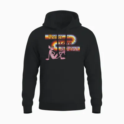 The Pink Panther Peace Love and Pink Unisex Hoodie - Black