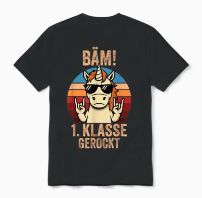 1. Klasse Geschafft 2026 Abschluss 1. Klasse Gerockt Unisex T-Shirt - Black