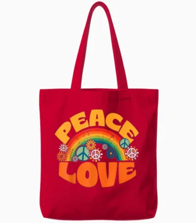 Peace Sign Love 1960s 1970s Shirt Tie Dye Groovy Hippie T-Shirt, Black Tote Bags - Red