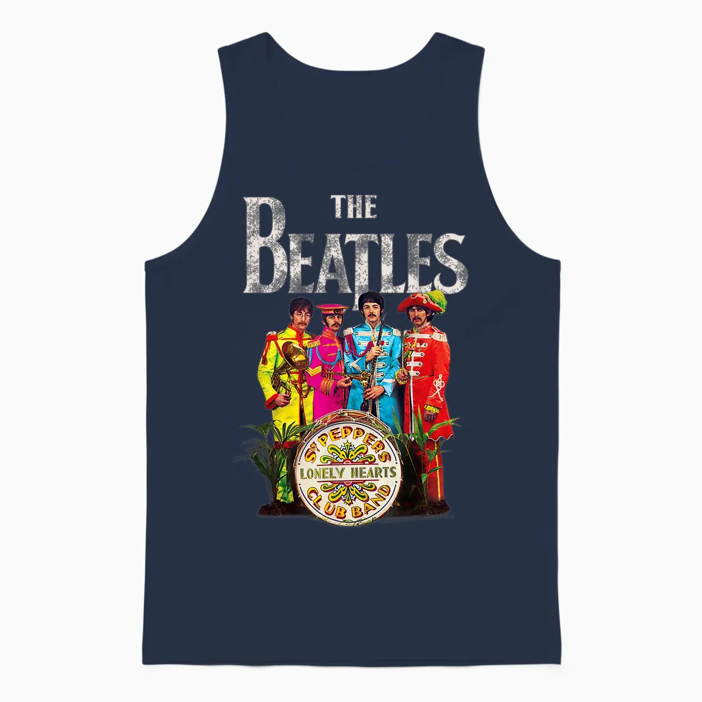 The Beatles Sgt. Pepper's Lonely Hearts Short Sleeve Unisex Tank Top in Navy