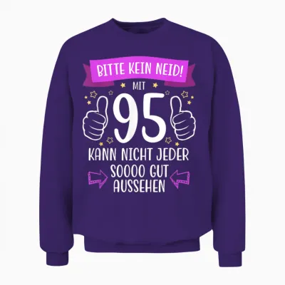 Decorative 95th Birthday Woman Man Gift Box Funny 95 Years T-Shirt, Black, S Unisex Sweatshirt - Purple
