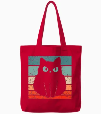 Cat Retro Style Vintage Tote Bags - Red