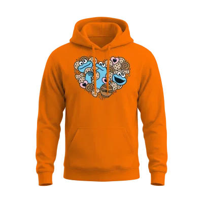 Sesame Street Design Heart Cookie Monster Unisex Hoodie - Safety Orange