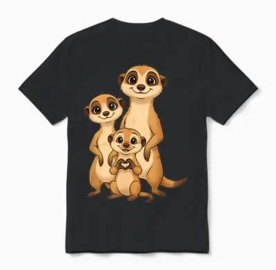 Meerkat with Family Cute Meerkat with Mum & Dad Unisex T-Shirt - Black