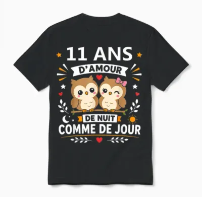 Humour Anniversaire 11 Ans Mariage Couple 11 Ans D'amour Unisex T-Shirt - Black
