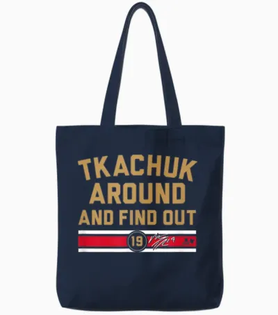 Matthew Tkachuk Around and Find Out - Florida Hockey Tote Bags - Navy
