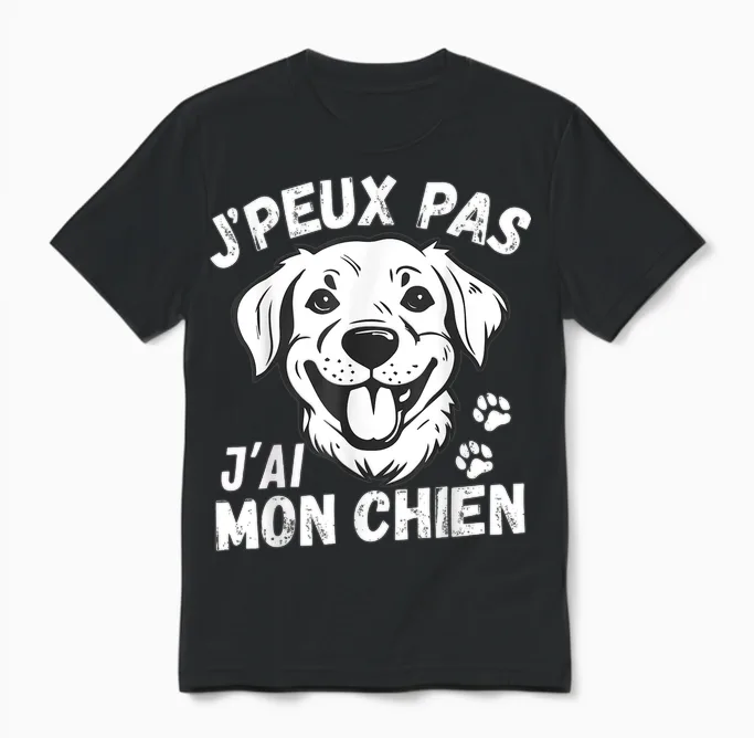 Je Peux Pas Je Ai Mon Chien Humour Man Woman Motif Dog T-Shirt, Black, S Unisex T-Shirt in Black