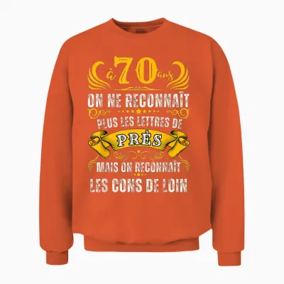 Birthday 70 Years Men Joke 70 Years Gift Vintage T-Shirt, Black, S Unisex Sweatshirt - Orange