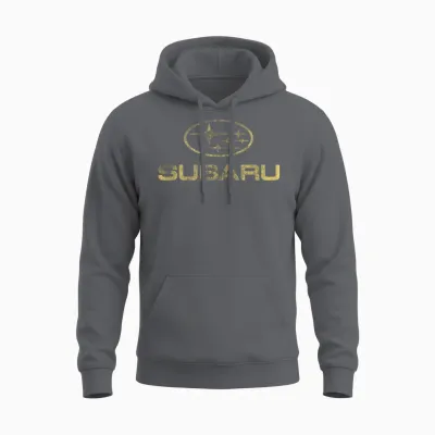 Subaru Distressed Star Logo in Yellow Car Company Unisex Hoodie - Charcoal