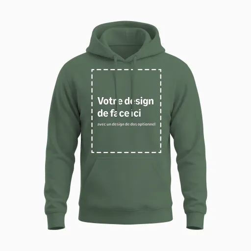 Custom Long Sleeve T-Shirt Double Sided Unisex Hoodie in Military Green