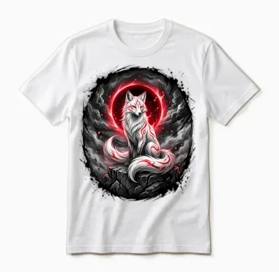 Japanischer Kitsune Wolf Mythologie Design Unisex T-Shirt - White