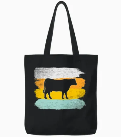 Cow Retro Tote Bags - Black