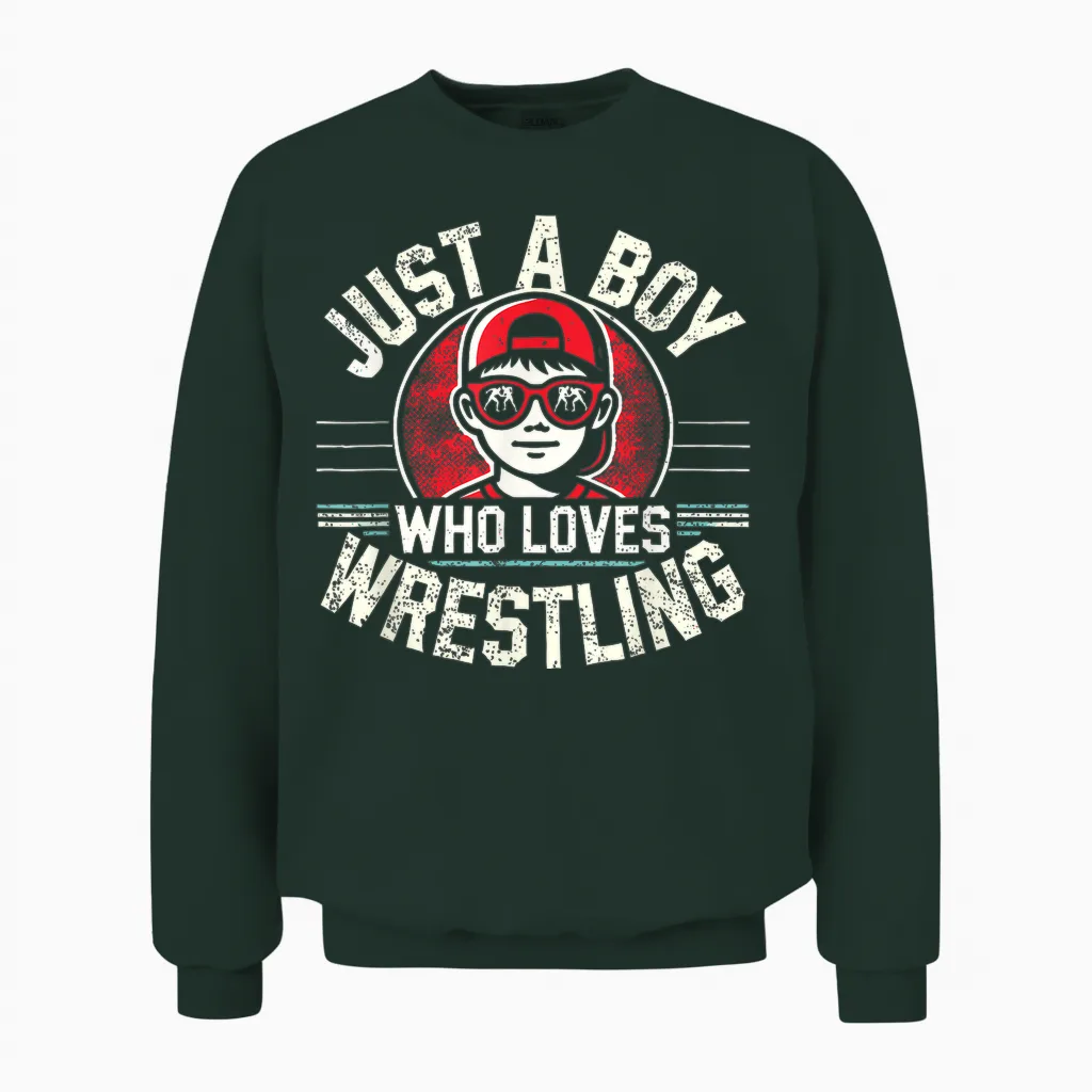 Just a Boy Who Loves Wrestling, Boys & Kids, Wrestler Unisex Sweatshirt in Forest