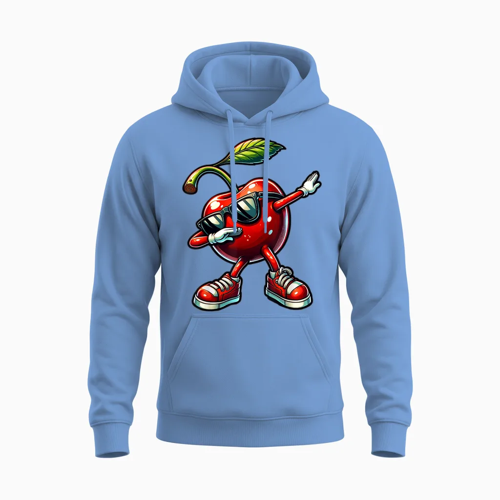 Dabbing Red Cherry Funny Cherry Fruit with Cherries T-Shirt, Black Unisex Hoodie in Carolina Blue