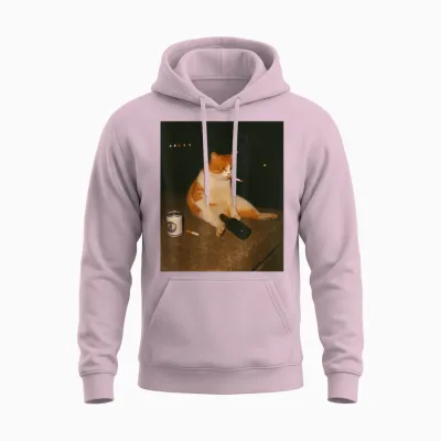 Funny Cigarette Kitten Smoking Stupid Cat Meme Brainrot Unisex Hoodie - Light Pink