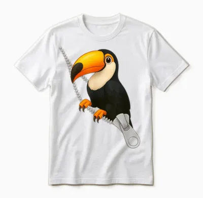 Adorable Toucan Bird Shaped Zipper Unisex T-Shirt - White