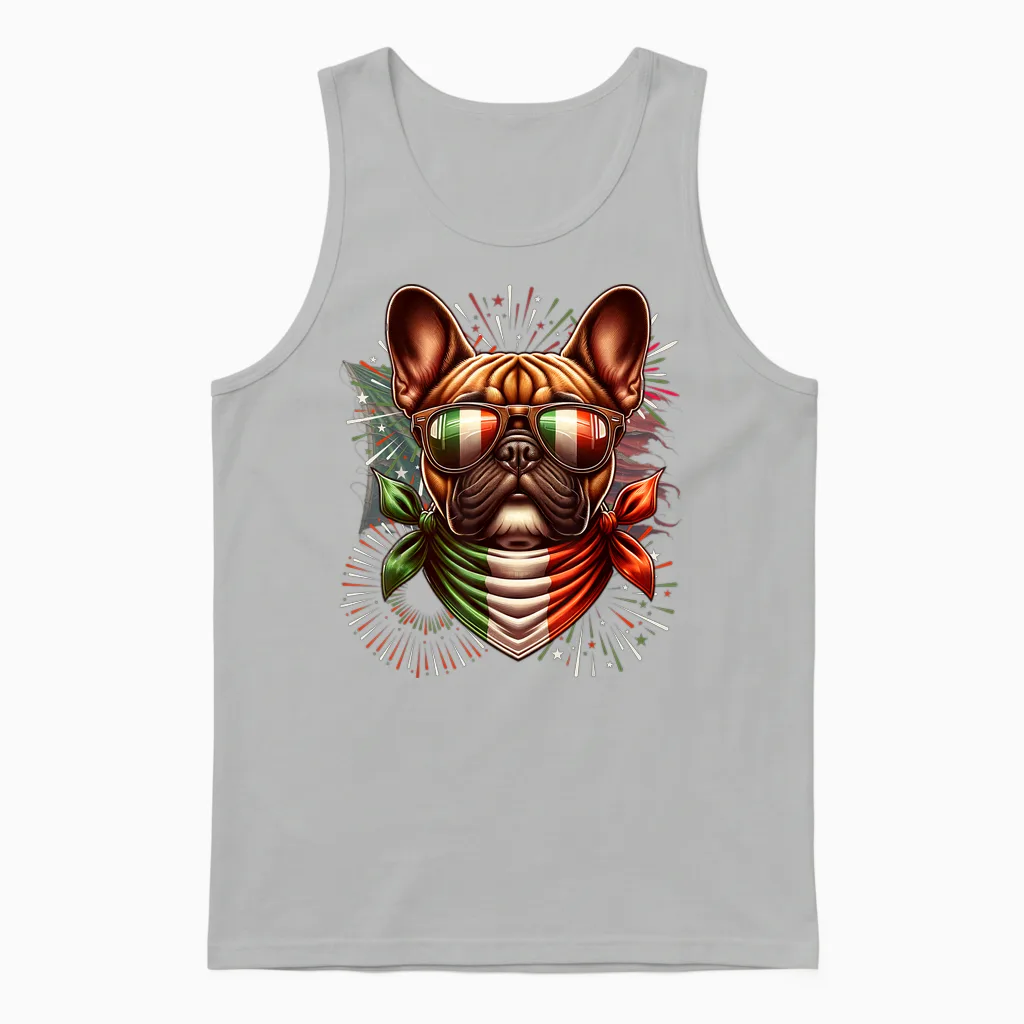 Italian Flag French Bulldog Theme Funny Cute Unisex Tank Top in Ash