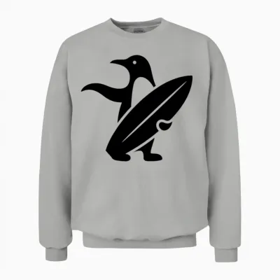 Penguin Surfer Silhouette Surfing Minimalist Unisex Sweatshirt - Ash