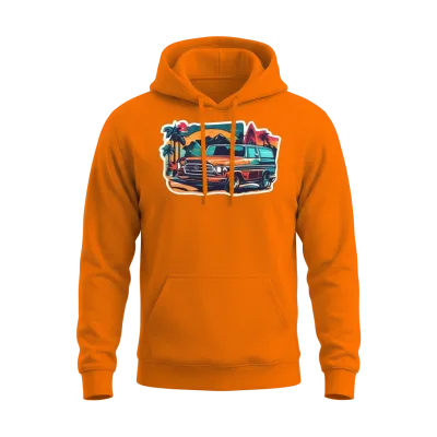 Retro Car Miami Beach Unisex Hoodie - Safety Orange