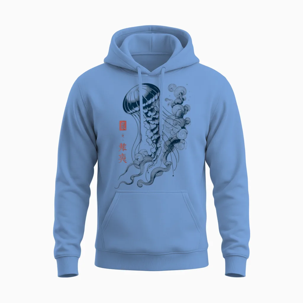 Japanese Aesthetic Asian Vintage Medusa Jellyfish Unisex Hoodie in Carolina Blue