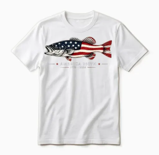 250 Years America 1776 2026 Fishing Usa Flag 250th Birthday Unisex T-Shirt - White