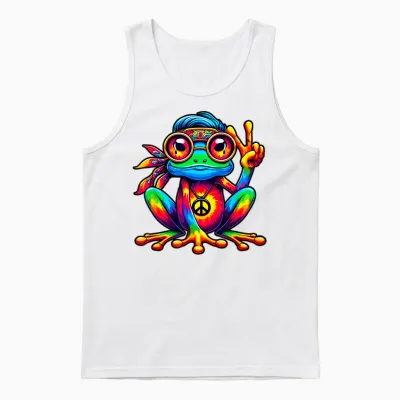 Tie Dye Hippie Frog Peace Sign 70s Party & 60s Costume Unisex Tank Top - White