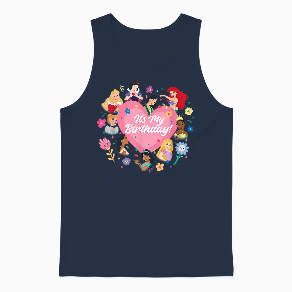 Disney Princess Pink Heart and Flowers It's My Birthday T-Shirt, Black, S Unisex Tank Top in Navy