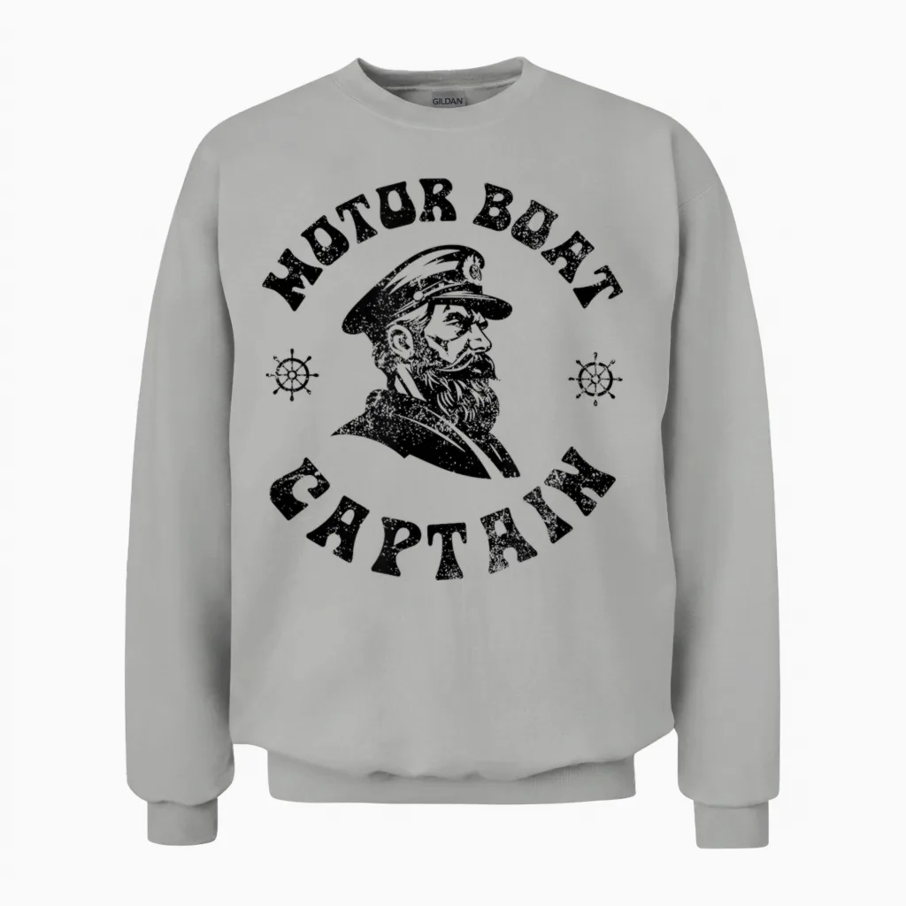 Funny Motor Boating Vintage Motor Boat Captain Unisex Sweatshirt in Ash