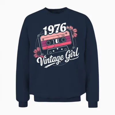 49th Birthday Woman 49 Years Vintage Retro 1976 Cassette Unisex Sweatshirt - Navy
