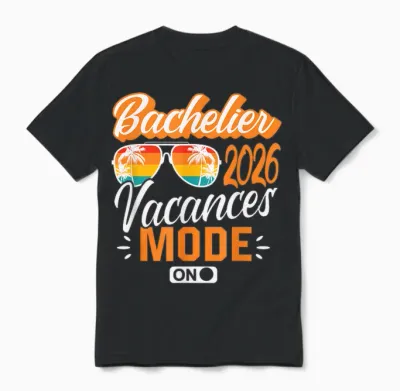 Baccalauréat 2026 Cadeau Réussite Bac Vacances Sunset Soleil Unisex T-Shirt - Black