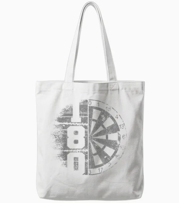Dart 180 Dartboard Retro Dart T-Shirt, Black Tote Bags in White