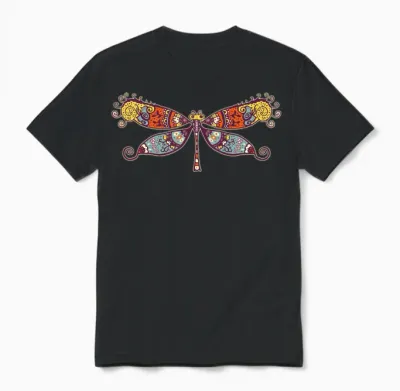 Womens Colorful Retro Dragonfly Unisex T-Shirt - Black